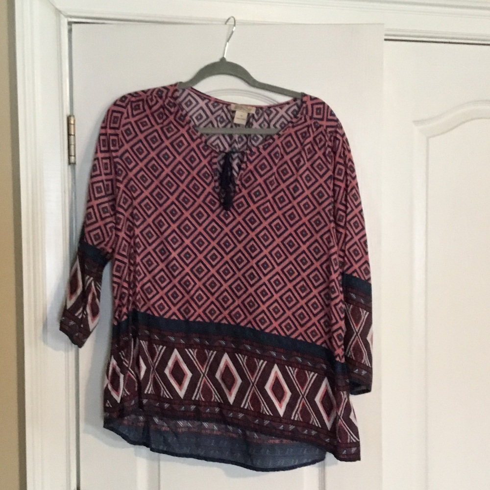 Lucky Brand Pink and Navy Geometric Tunic Top